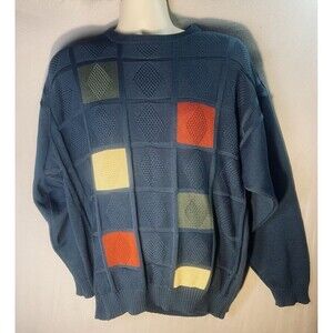 VTG Kellerman Sweater Mens L Blue Green, Multicolor Color Blocks Made In Ireland